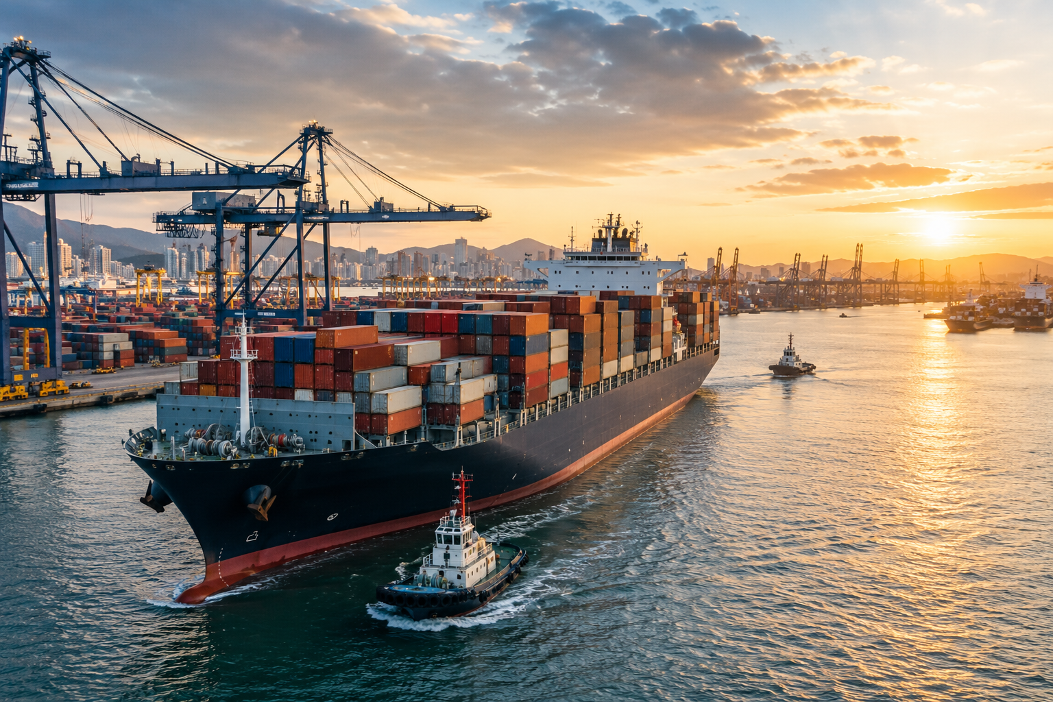 Navio porta-contêineres em operação portuária