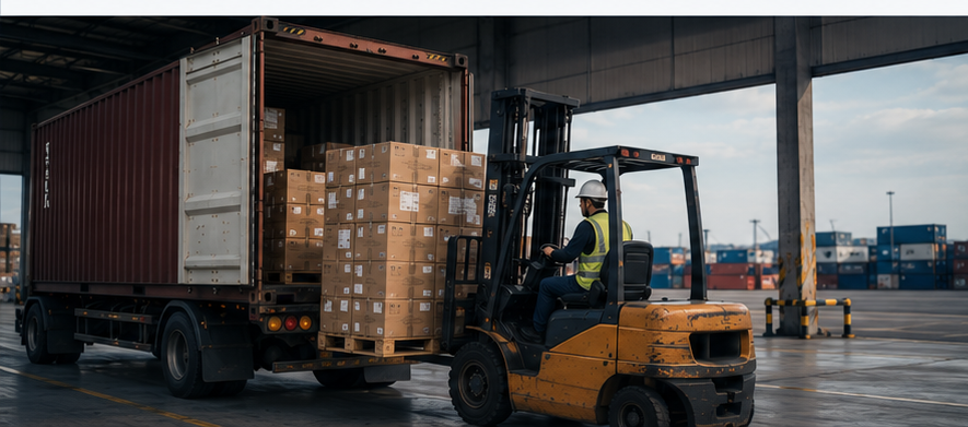 Operação de descarga de container no Brasil