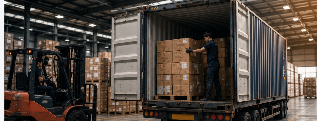 Operação de estufagem de container na origem